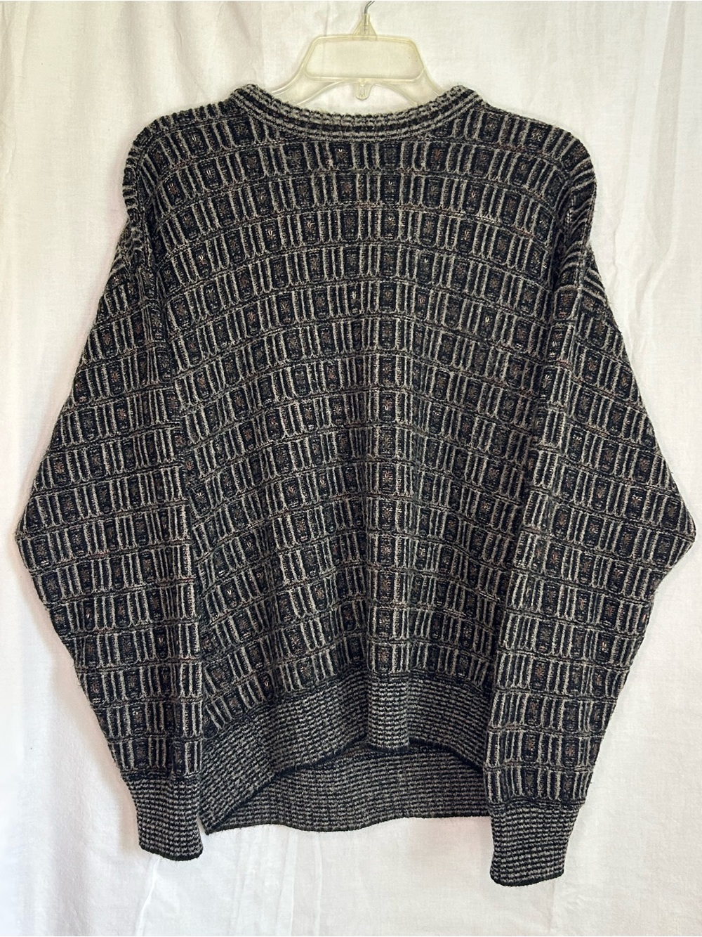 Vintage Lorenzo Black and Gray Textured Knit Men's Sweater. Made in Italy.